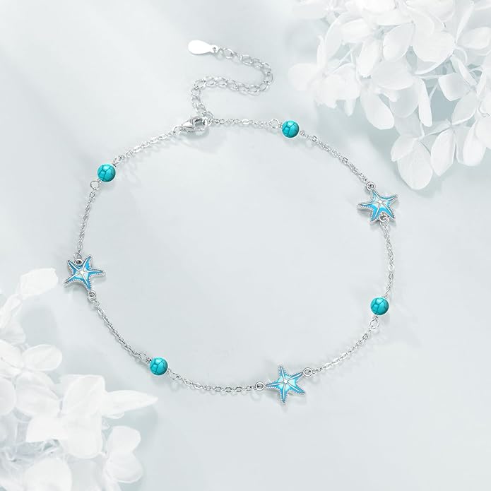 CRMAD Beach Starfish Anklet for Women Sterling Silver Moonstone Beach Anklet Irish Jewelry (starfish)