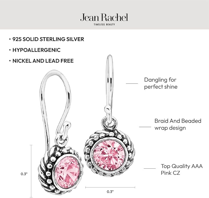JEAN RACHEL JEWELRY 925 Sterling Silver Dangle Earrings for Women - Rope with Cubic Zirconia Vintage Design - Hypoallergenic, Lead & Nickel Free - Artisan Handcrafted Statement Earrings