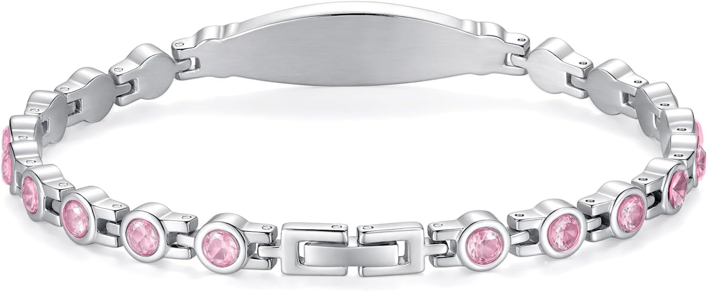 LinnaLove Fashion Shiny medical alert bracelet with Free Engraving Stainless steel Medical id bracelet for Women