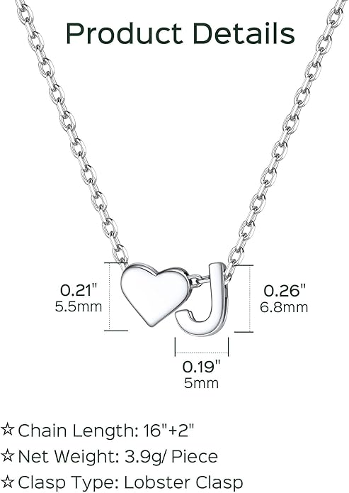 ChicSilver 925 Sterling Silver Heart Initial Necklaces for Women -Dainty Personalized Heart Pendant Letter Alphabet Necklace for Women