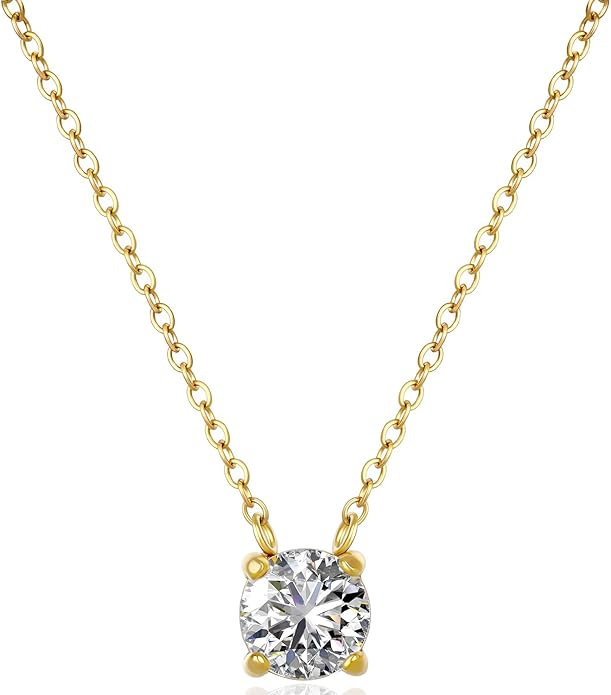 18K Gold Plated Pendant Necklaces for Women, 5A Cubic Zirconia Ice Flower Cut, Hypoallergenic & Tarnish Resistant, Elegant Gift for Her, Anniversary Fashion Jewelry