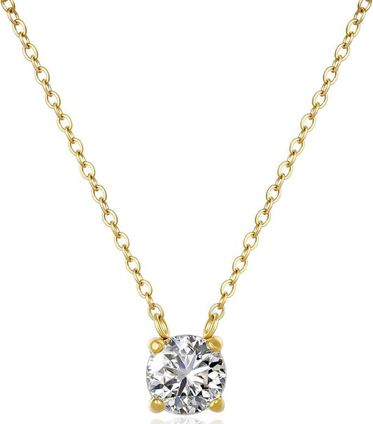 18K Gold Plated Pendant Necklaces for Women, 5A Cubic Zirconia Ice Flower Cut, Hypoallergenic & Tarnish Resistant, Elegant Gift for Her, Anniversary Fashion Jewelry