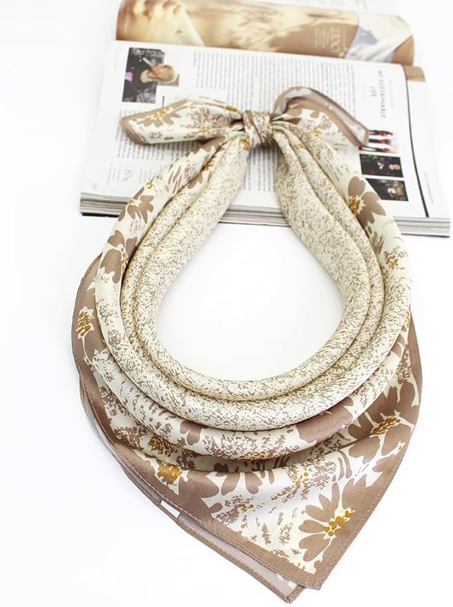 ANDANTINO 100% Mulberry Silk Square Scarf for Hair-25.6" X25.6'' Women Men Natural Silk Neckerchief Digital Printed Headscarf