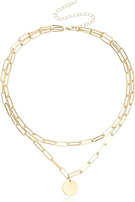 Layered Round Pendant Necklace Gold Plated Dainty Multilayer Choker Layering for Women Necklaces Stylish Minimalist Pendants Simple Chain Stacked Necklace Jewelry Gifts