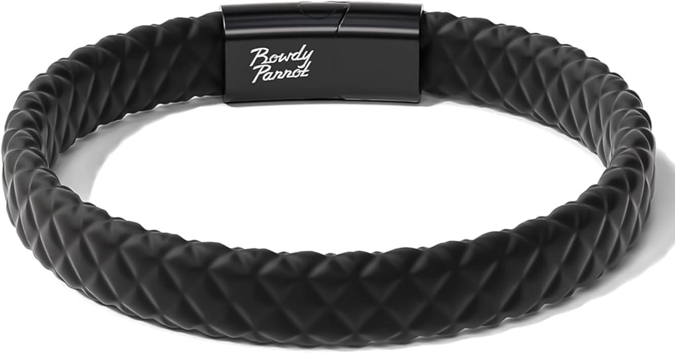 Rowdy Parrot Spartan Genuine StormSilk™ Tactical Rubber Bracelet with Stainless Steel USA Flag & Magnetic Closure - Supports Pairing Military Veterans & K-9 Dog Companions