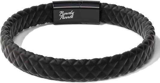 Rowdy Parrot Spartan Genuine StormSilk™ Tactical Rubber Bracelet with Stainless Steel USA Flag & Magnetic Closure - Supports Pairing Military Veterans & K-9 Dog Companions