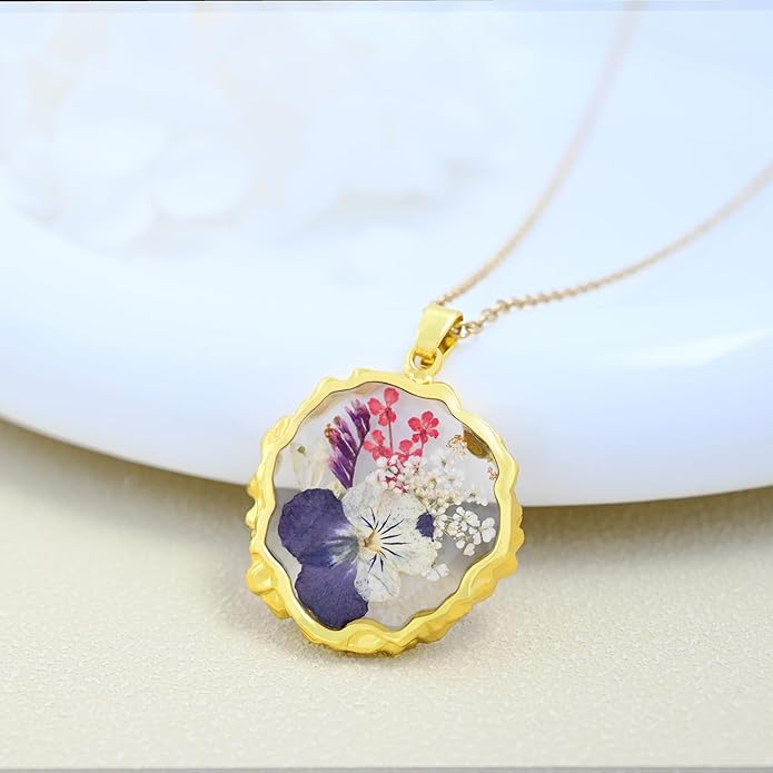 Birth Flower Necklaces for Women,1-12 Month Real Pressed Flower Necklace,Boho-Style Personalized Jewelry, Handmade Floral Pendant,Thoughtful Gift for Christmas,Birthday|18"