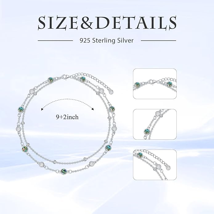 Anklets for Women 925 Sterling Silver Natural Stone Layered Anklet Beach Summer Fine Jewelry Birthday Christmas Gifts for Women Her Mom
