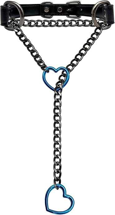 Black Leather Choker Collar For Women, Handmade Heart Slip Chain Choker Long Necklace with Adjustable Buckle