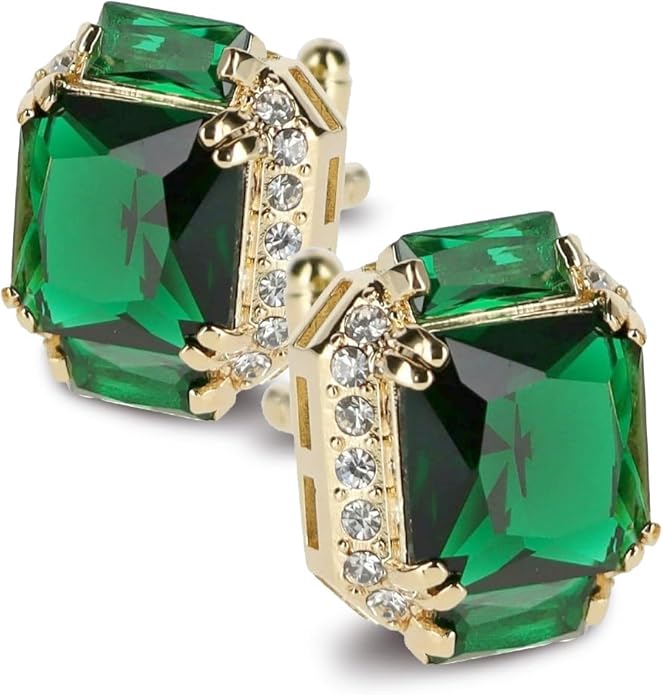 Rectangular Colored Diamond-Flanked Crystal Cuff Links – Tuxedo Suit Accessories, Cufflinks for Men