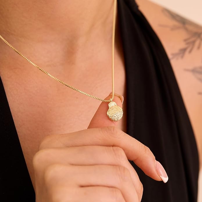 Gold Necklace for Women-14K Gold Plated Bow,Dragon,Shell, Palm Tree, Seahorse, Conch Shell,Sardines, Cowboy Boot,Bat,Bunny Pendant Beachy Jewelry for Women Gifts