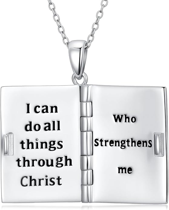 925 Sterling Silver Mini Bible Book Pendant Necklace, Openable Vintage Necklace, Christian Prayer Scripture Jewelry for Men and Women