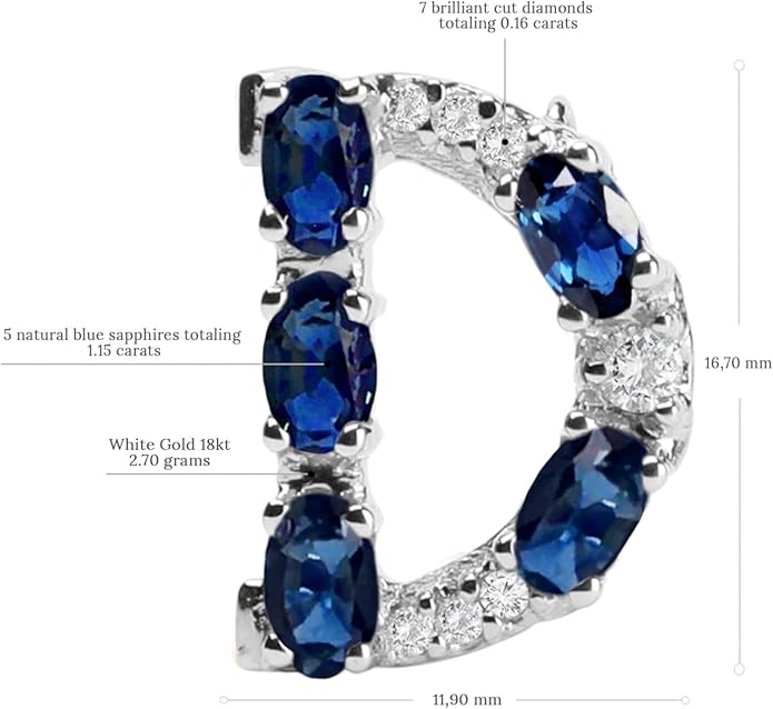 Albert Hern Blue Sapphire Initial Necklace With Diamonds & 18K Gold Chain | Irresistible Letter Pendants Jewelry | Perfect Valentine’s Day, Anniversary & Birthday Gift