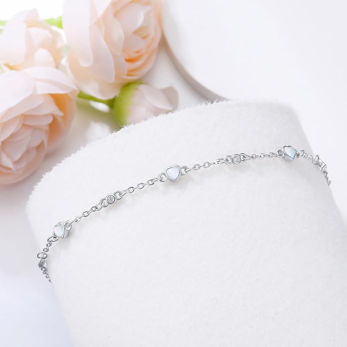 Anklet Bracelet for Women 925 Sterling Silver Natural Stone Chain Ankle Bracelet Beach Summer Fine Jewelry Birthday Christmas Gifts for Women Her Mom