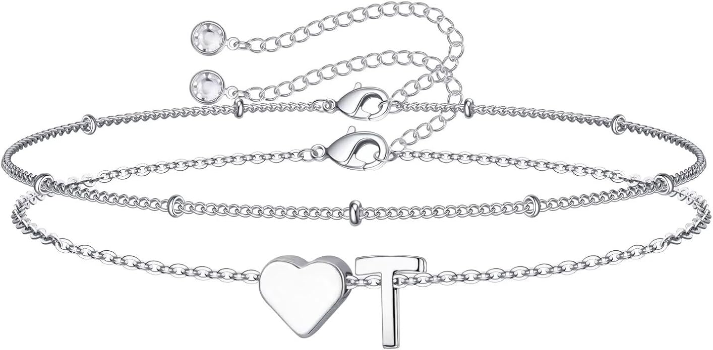 M MOOHAM Christmas Gifts for Grandkids Teens Girls -14K-Gold-Plated Heart Initial Bracelets for Women Girl Dainty Gold Bracelets Birthday Gift Stocking Stuffers for Women Teenage Girls Kids Gifts