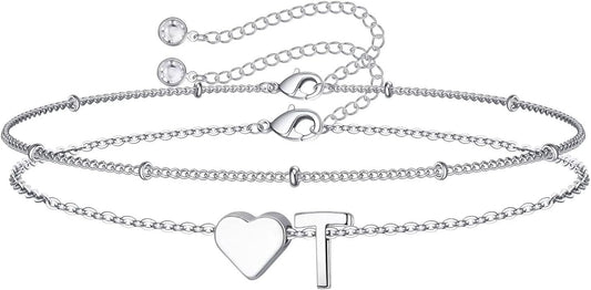 M MOOHAM Christmas Gifts for Grandkids Teens Girls -14K-Gold-Plated Heart Initial Bracelets for Women Girl Dainty Gold Bracelets Birthday Gift Stocking Stuffers for Women Teenage Girls Kids Gifts