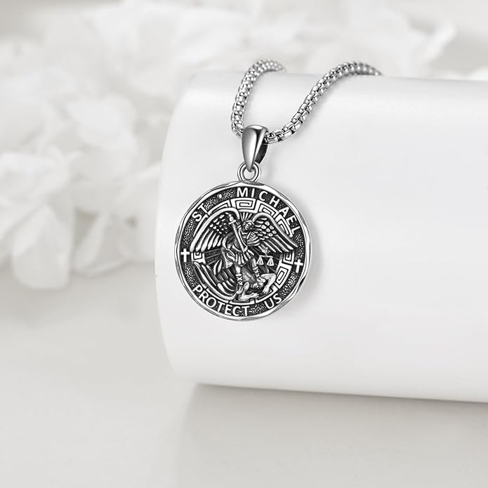 YFN Patron Saint Necklace Sterling Silver Amulet Medal Pendant Religious Protector Jewelry Gifts for Women Men