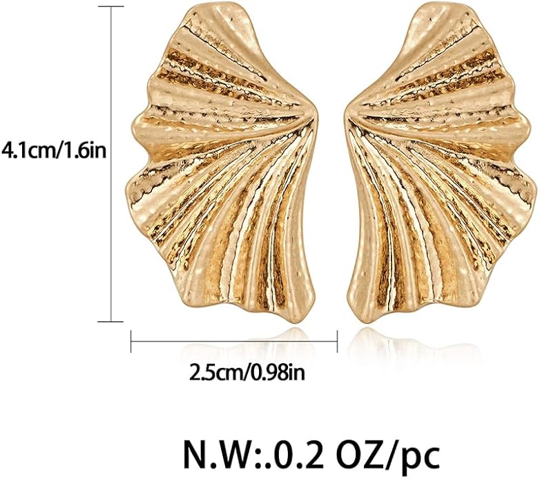 Chunky Gold Statement Earrings For Women Gold Plated Sectored Flower Leaf Shell Angel Wing Earrings Large Stud Earrings Hypoallergenic Earrings