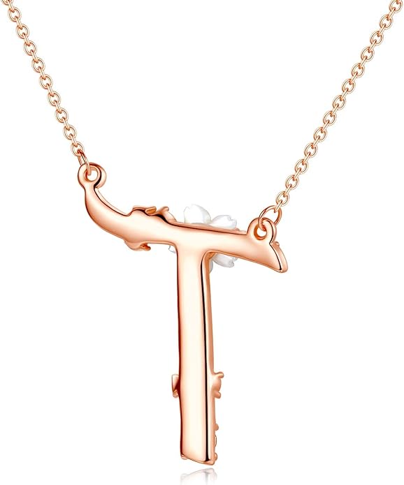Flower Initial Letter Necklace Pink Red Blue Simulated Pearl Pendant Name Jewelry Made with Austrian Crystals Rose Gold Plated Anniversary Birthday Gifts for Women,18"+2"