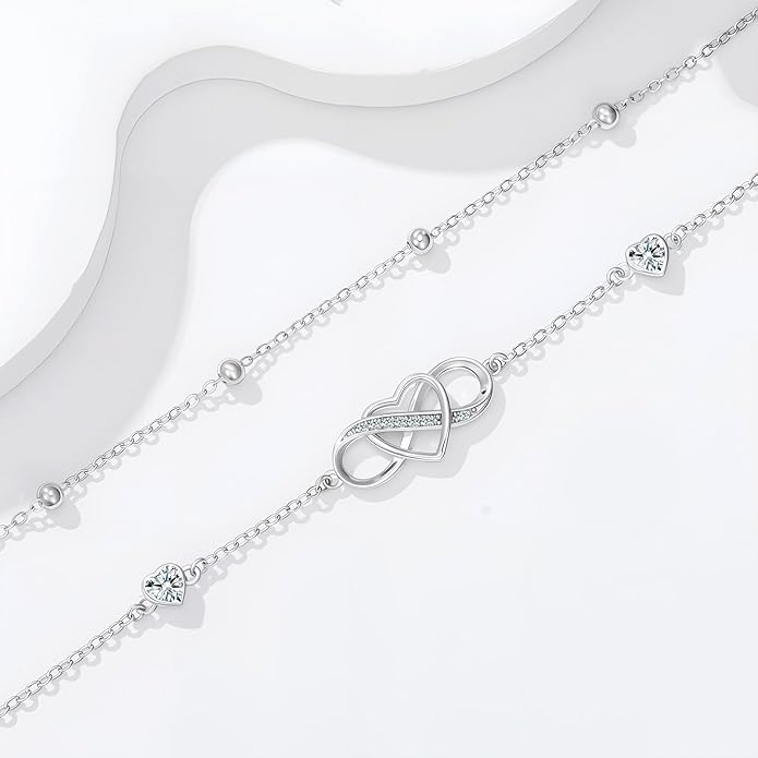 Anklet for Women 925 Sterling Silver Double Infinity Ankle Bracelet Waterproof Summer Jewelry Anniversary Birthday Gifts for Her