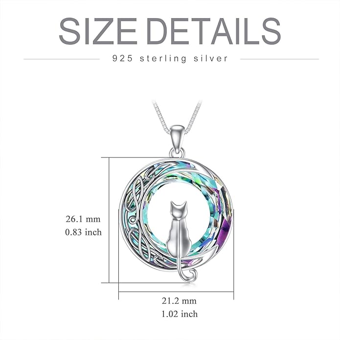 TOUPOP Christmas Cat Gifts for Cats Lovers One Two Three Four Cats Necklace Sterling Silver Cats on the Moon Pendant Necklace with Blue Circle Crystal Birthday Christmas Celtic Jewelry Gifts for Women