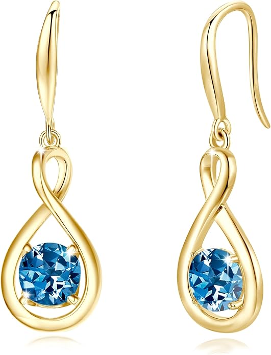 FANCIME Dangle Drop Earrings 925 Sterling Silver Dainty Infinity Round Gemstone Birthstone Jewelry Birthday Gifts for Her Women