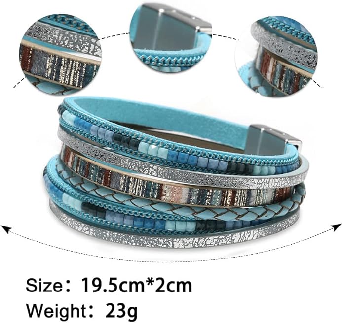 Fesciory Leather Wrap Bracelets for Women, Boho Leopard Multi-Layer Crystal Beads Cuff Bracelet Jewelry