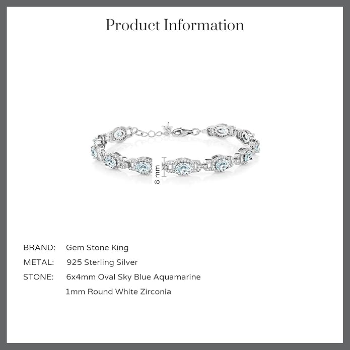 Gem Stone King 7-14 Cttw Oval Gemstone Birthstone Tennis Bracelet For Women | 925 Sterling Silver | Oval 6X4MM | 7 Inch With 1 Inch Extender | Fine Jewelry Gifts for Her Mom Women Wife