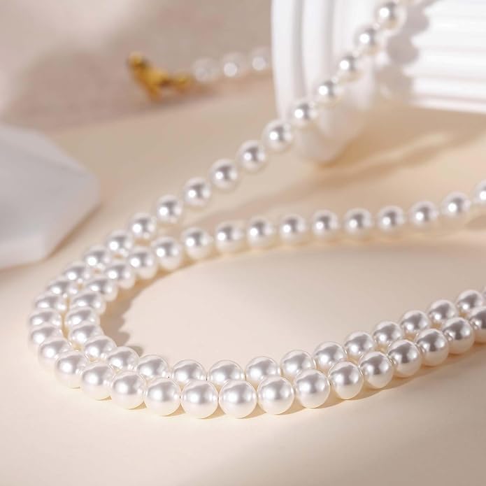 Mameloly Pearl Necklaces for Women Dainty 925 Sterling Silver 18K Gold Plated 6MM Simulated White Pearl Choker Necklace Strand for Her Engagement Wedding Birdal