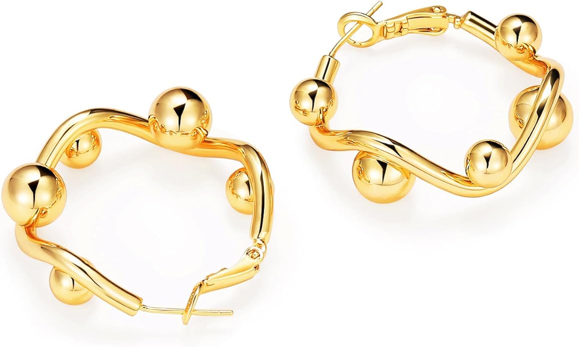 8YEARS Chunky Gold Hoop Earring for Women, 18K Gold Plated Lightweight Thick Hoops, Hypoallergenic Trendy Jewelry for Gift