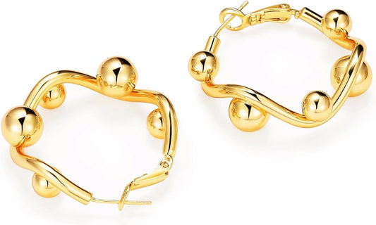 8YEARS Chunky Gold Hoop Earring for Women, 18K Gold Plated Lightweight Thick Hoops, Hypoallergenic Trendy Jewelry for Gift