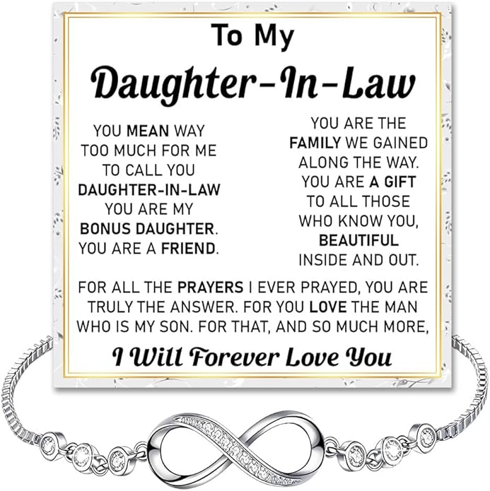 To My Beautiful Daughter In Law Bracelet From Mother-In-Law, Daughter In Law Birthday Gifts, Infinity Star Heart Bracelet For Her With Heartfelt Message Card & Elegant Box, Bonus Daughters Bracelets