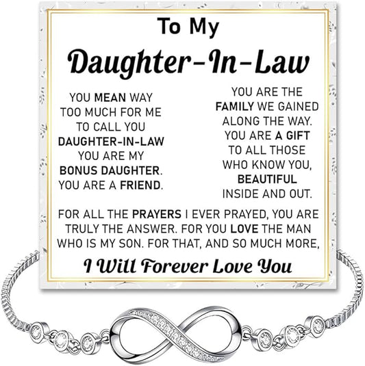 To My Beautiful Daughter In Law Bracelet From Mother-In-Law, Daughter In Law Birthday Gifts, Infinity Star Heart Bracelet For Her With Heartfelt Message Card & Elegant Box, Bonus Daughters Bracelets