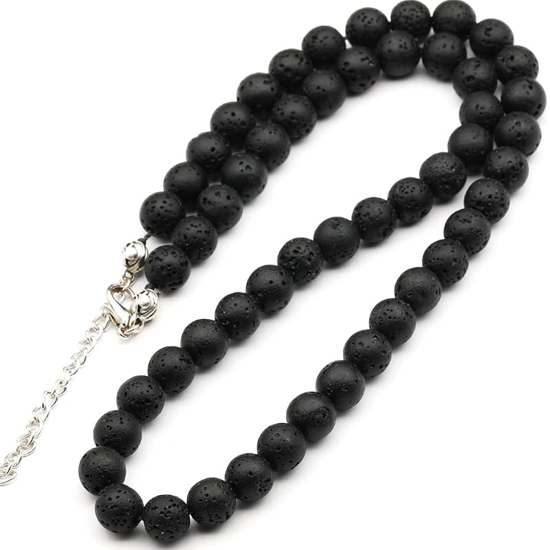 Natural Lava Stone Beaded Choker, Genuine Black Crystal Necklace, Fancy Gemstone Choker, 8mm Beads, Unique Fashion Jewelry, Healing Crystal Chakra Necklace, Durable Necklace, Cancer Zodiac Necklace