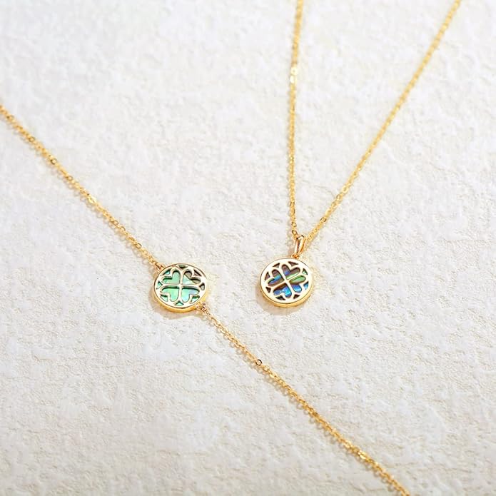 AGVANA Valentines Day Gifts 14K Solid Real Gold Coin Necklace Bracelet for Women Mother of Pearl/Abalone/Turquoise/Black Onyx/Opal Fine Jewelry Anniversary Birthday Gifts for Women Mom Wife Her