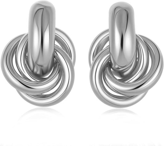 14K Gold Plated Knot Earrings for Women Gold Silver Earrings Heart Link Drop Dangle Earring Chunky Golden Knotted Statement Jewelry