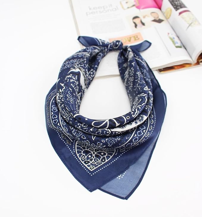 ANDANTINO 100% Pure Mulberry Silk Small Square Scarves -21'' x 21''- Digital Printed Neckerchief –Women Men Lightweight Scarf