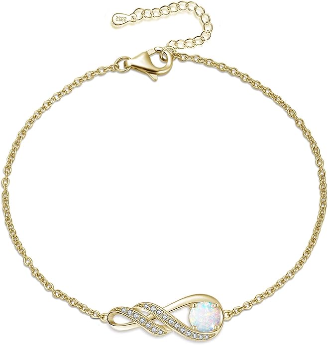Birthstone Bracelets for Women 925 Sterling Silver Created Gemstone Bracelet Infinity Pendant Jewelry for Her, 6.7"+1.2"