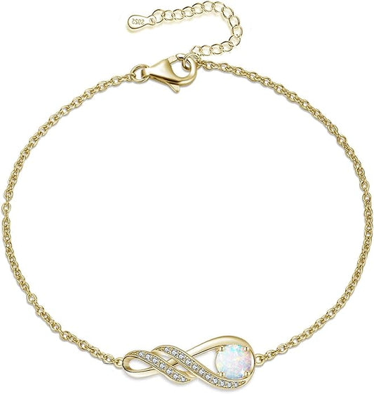 Birthstone Bracelets for Women 925 Sterling Silver Created Gemstone Bracelet Infinity Pendant Jewelry for Her, 6.7"+1.2"