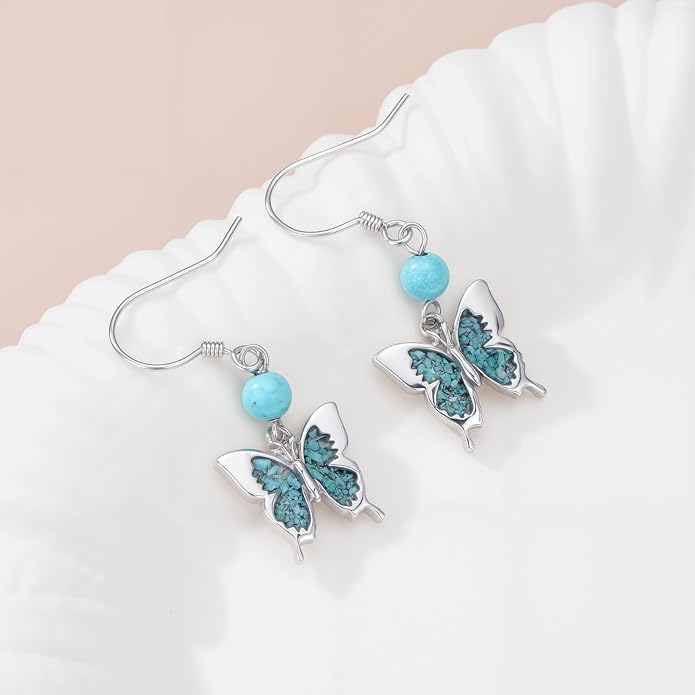 PROESS Turquoise Earrings 925 Sterling Silver Owl/Dragonfly/Butterfly/Hummingbird Earrings Butterfly Jewelry Gifts for Women Christmas Mothers Day