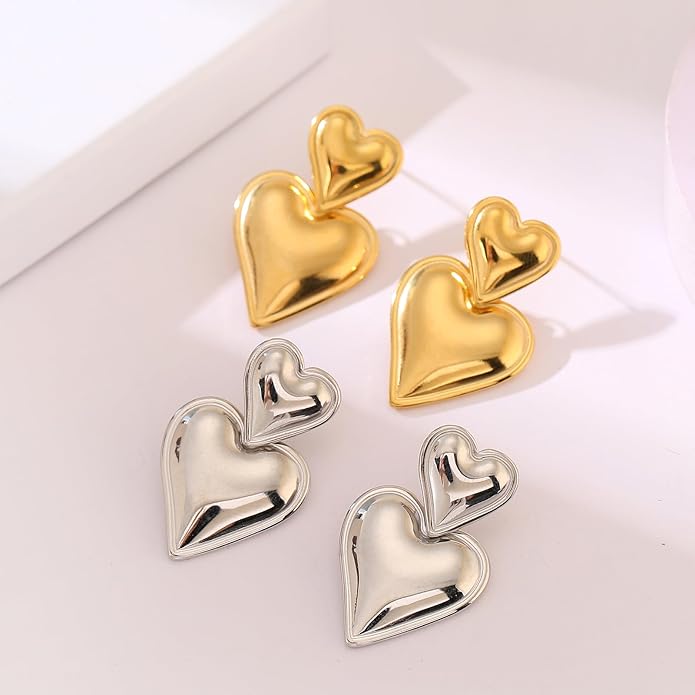 14K Gold Plated Knot Earrings for Women Gold Silver Earrings Heart Link Drop Dangle Earring Chunky Golden Knotted Statement Jewelry