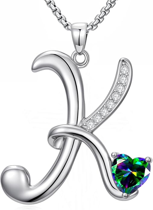 Christmas Gifts for Women Alphabet A to Z Initial Birthstone Pendant Necklaces for Women - 18k White Gold Plated Personalized Name Jewelry Valentine Mothers Day Birthday Gifts for Women Her Girlfriend