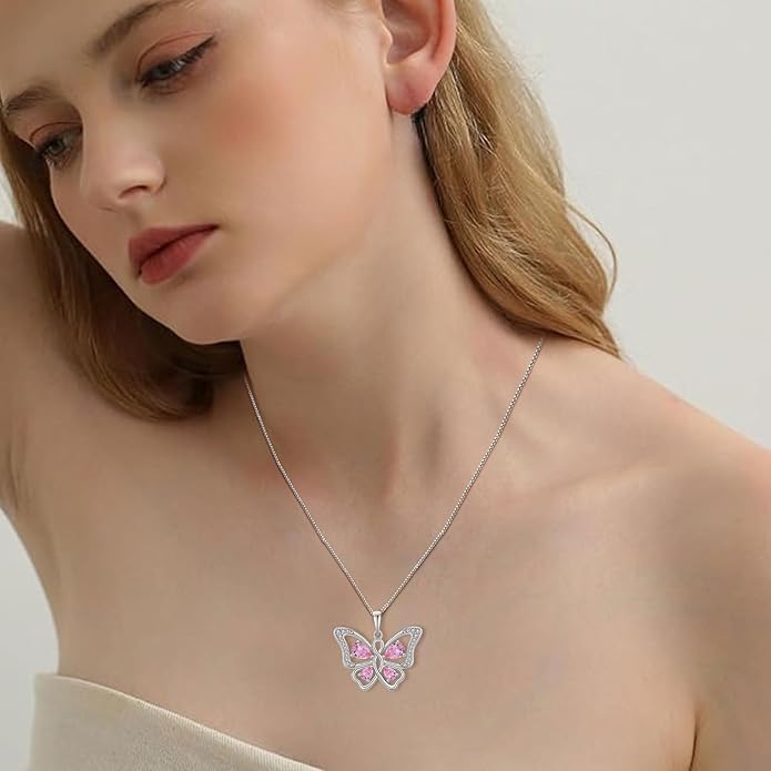 Butterfly Necklace 925 Sterling Silver Cubic Zirconia Birthstone Jewelry Gifts for Women Wife Mother