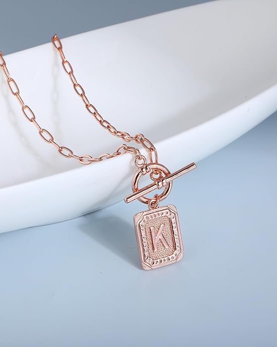 MJartoria Layered Initial Necklaces for Women Trendy, 14K Gold Plated Brass Simple Star Choker Square Letter Pendant Necklace, Paperclip Chain Necklaces Jewelry Gifts