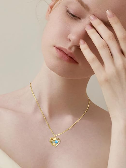 Sunflower Heart Necklace for Women 14K Gold Exquisite Anniversary Birthday Gifts for Wife Mother Her Double Birthstone Pendant jewelry‘You Are My Sunshine’