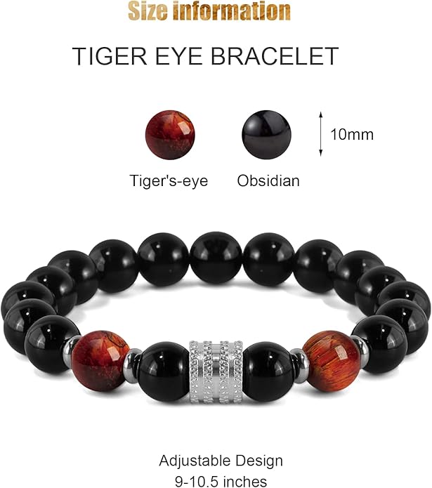 Hamoery Bracelets for Men Natural Tiger Eye Stone Beads Braided Rope Bracelet Gift for Dad Husband