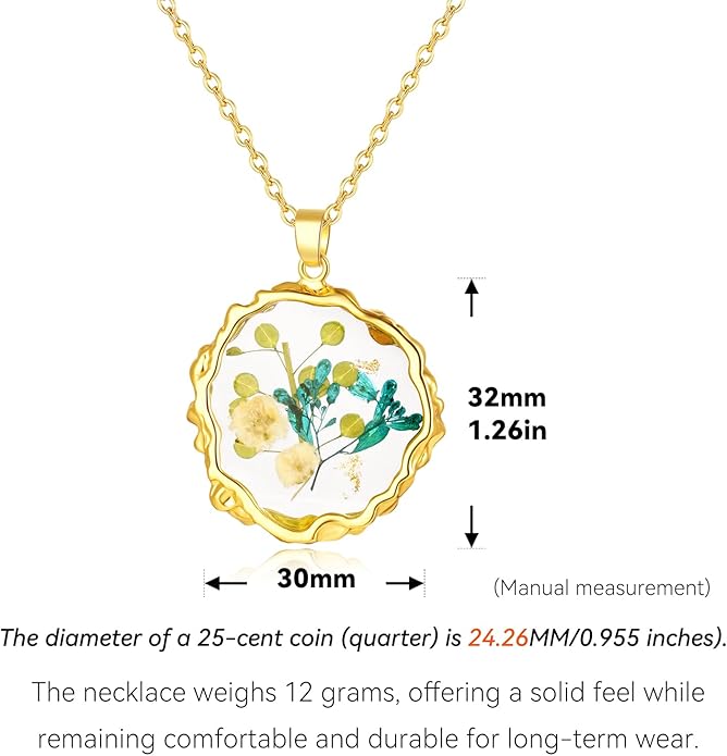 Birth Flower Necklaces for Women,1-12 Month Real Pressed Flower Necklace,Boho-Style Personalized Jewelry, Handmade Floral Pendant,Thoughtful Gift for Christmas,Birthday|18"