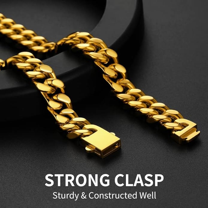 ChainsHouse Stainless Steel Mens Cuban Link Chain, Black/ 18K Gold Plated Miami Cuban Chain Necklace, 5mm/7mm/9mm/12mm/14mm Width, No Tarnish& Durable Hip Hop Mens Jewelry, 18"-30", Send Gift Box