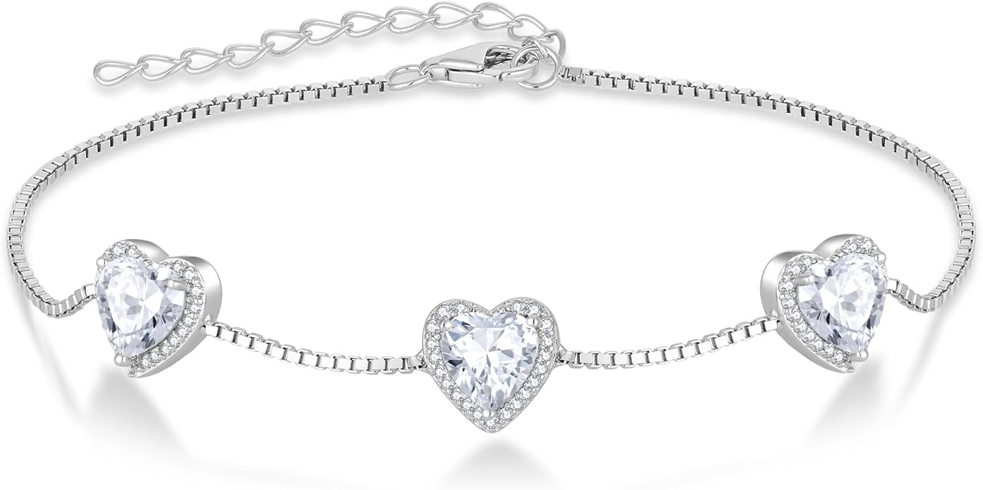 Love Heart Bracelet 925 Sterling Silver Halo Heart Birthstone Bracelet Jewelry Gifts for Women
