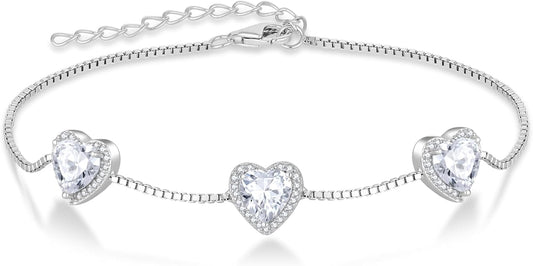 Love Heart Bracelet 925 Sterling Silver Halo Heart Birthstone Bracelet Jewelry Gifts for Women